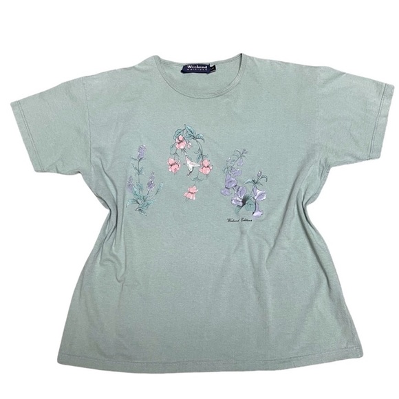 Vintage Tops - Vintage Weekend Edition Sage Green Floral T shirt Size Large Cottagecore